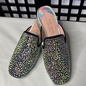 🖤 Kate Spade Black Multicolor Rhinestone Mules 8.5 New 🖤